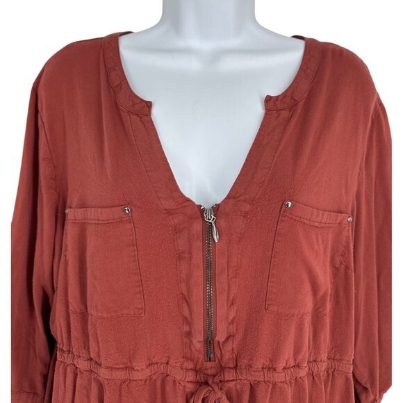 TORRID Women's 3/4 Roll Tab Sleeve Rust Brown Elastic Waist V Neck Blouse Sz 2X - Picture 2 of 8